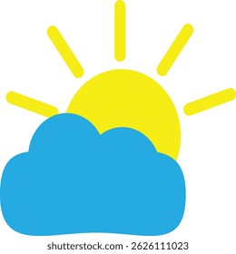 Cloud and sun icon. Use in weather report.  We can also use in various design. Vector illustration.  eps 10.