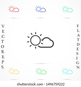 Cloud and sun icon vector. Weather button Meteorology weather Cloud and sun icon vector. 