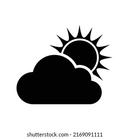 Cloud with sun icon. Weather forecast symbol. Daylight icon isolated on white background. Website pictogram. Internet symbol for web, design, logo, app, UI. Vector illustration.