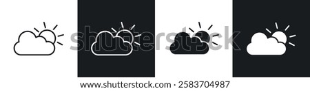 Cloud sun icons collection in black and white filled and line versions