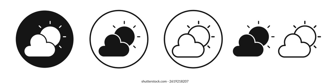 Cloud sun icons set in solid black and stroke line style