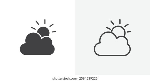 Cloud sun icons vectors illustrations in black fill and liner versions