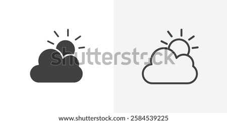 Cloud sun icons vectors illustrations in black fill and liner versions