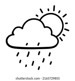 Cloud with sun, line icon of weather 