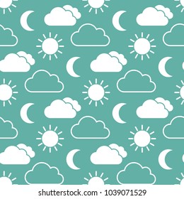 Cloud sun and moon seamless pattern