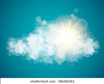 Cloud with the sun on a transparent background. Vector illustration EPS 10