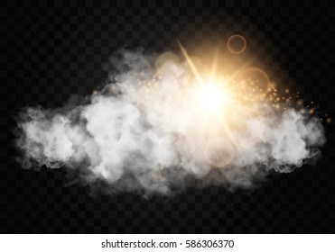 Cloud with the sun on a transparent background. Vector illustration EPS 10
