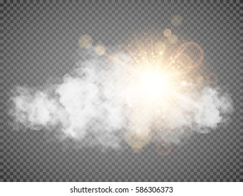 Cloud with the sun on a transparent background. Vector illustration EPS 10