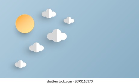 Cloud and sun paper art background design. Vector illustration