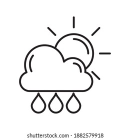 cloud with sun and rain drops weather line style icon vector illustration design