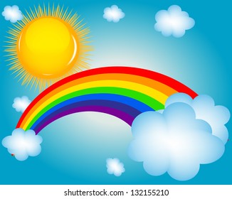 cloud, sun, rainbow vector illustration background
