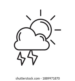 cloud with sun and rays weather line style icon vector illustration design