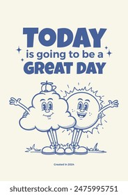 Cloud and Sun Retro Mascot, cartoon mascot illustration