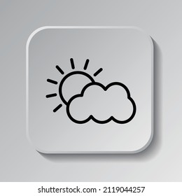 Cloud sun simple icon. Flat desing. Black icon on square button with shadow. Grey background.ai