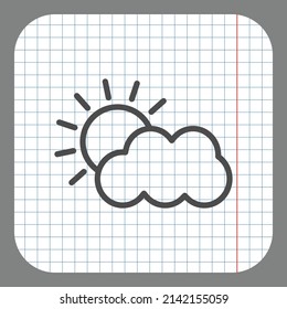 Cloud sun simple icon. Flat desing. On graph paper. Grey background.ai