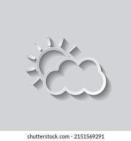 Cloud sun simple icon. Flat design. Paper style with shadow. Gray background.ai