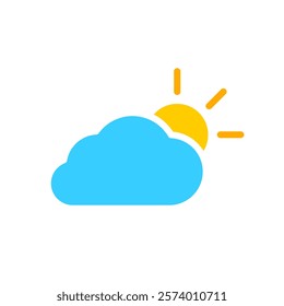 cloud and sun weather icon, simple flat style, illustration, logo sign symbol pictogram template, for ui or ux isolated on white for mobile app, editable	