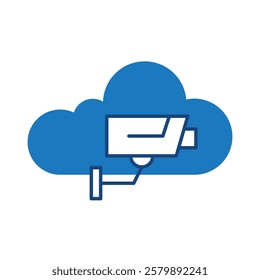 Cloud Surveillance Blue Icon. Cloud Technology Editable Stroke Vector Illustration