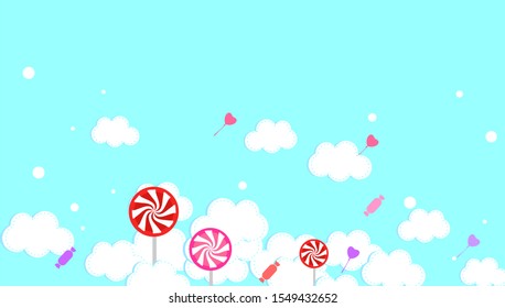 Cloud with sweet candies vector background.