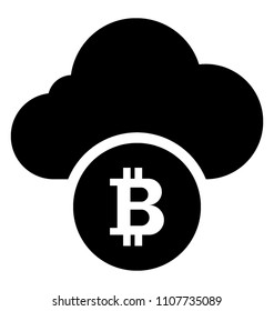 
A cloud symbol with the bitcoin sign symbolizing the process of bitcoin mining cloud. Bitcoin cloud.
