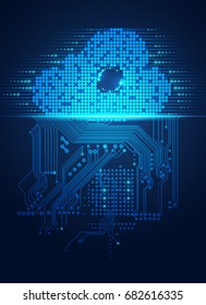 cloud symbol combined with electronic board, concept of cloud computing