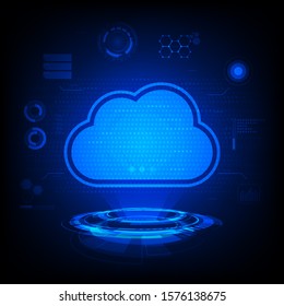 Cloud-Symbol mit futuristischer HUD-Schnittstelle, digitaler Hintergrund