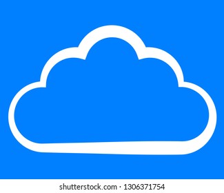 Cloud symbol icon - white simple outline, isolated - vector illustration