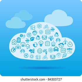 Cloud symbol made from small eco,bio,natural icons