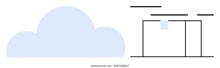 Cloud symbol next to network node representation using simple lines. Ideal for data storage, cloud computing, network systems, technology services, IT solutions, connectivity tools, and digital