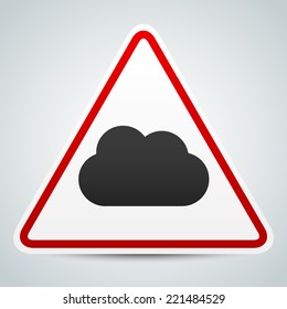 Cloud symbol on road sign. Storm ahead