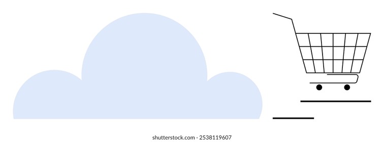 Cloud symbol and a shopping cart icon. Ideal for online shopping cloud storage digital marketing technology services and e-commerce platforms. Minimalistic flat design style