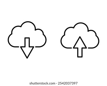 cloud symbol silhouette upload and download on transparent background