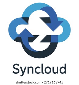 Símbolo de la nube sincroniza la Plantilla del logotipo del Vector conveniente para la marca de la conexión en línea de los servicios digitales de Internet o el diseño basado en la nube de la identidad de la plataforma