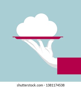 Cloud symbol in the tray. Isolated on blue background.