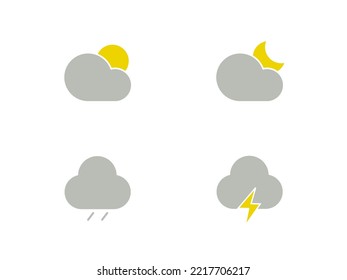 Cloud symbol with weather: sunny, cloudy, raining and lightning. You can use it for weather forecast templates and infographics.