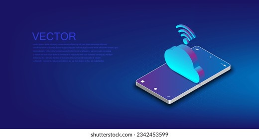 Cloud symbol. Wifi on mobile phone, internet communication data, 3d design.