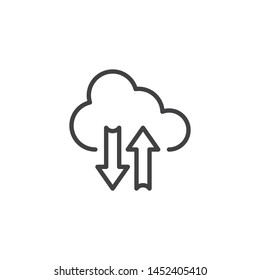 Cloud sync arrow line icon. Backup and restore data cloud linear style sign for mobile concept and web design. Download and upload arrows outline vector icon. Symbol logo illustration. Vector graphics