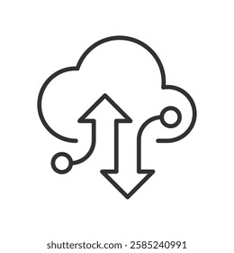 Cloud sync icon in line design. Cloud sync, synchronization, data, storage, transfer, backup, update on white background vector. Cloud sync icon in line design editable stroke icon
