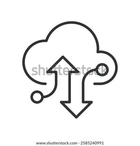 Cloud sync icon in line design. Cloud sync, synchronization, data, storage, transfer, backup, update on white background vector. Cloud sync icon in line design editable stroke icon