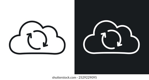 Das Cloud-Sync-Symbol in der schwarzen Farbe der dünnen Linie. Flache einfache Vektorsymbol-Illustration.