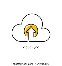 Cloud Sync Icon in trendy flat outline style. Cloud synchronization symbol with arrow for your design. Vector illustration.