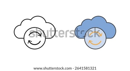 Cloud sync icon with a cloud and two circular arrows in outline and color styles, perfect for cloud data synchronization and file backup design.