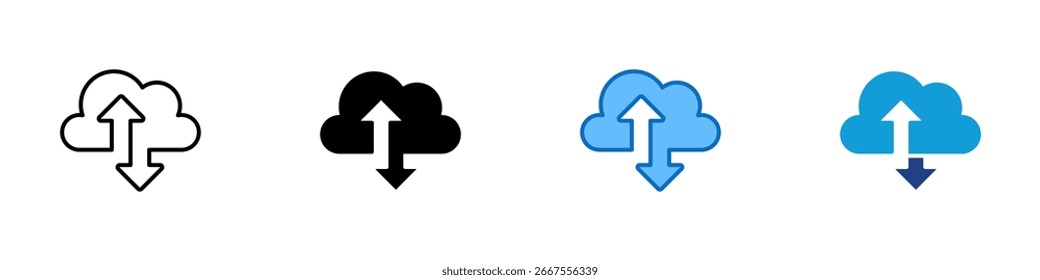 Vetor de Design de Ícone de Estilo Múltiplo de Sincronização de Nuvem - Nuvem com setas bidirecionais indicando sincronização de upload e download