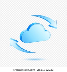 Cloud Sync Refresh Upload, 3D Blue Glossy Cloud Computing Icon