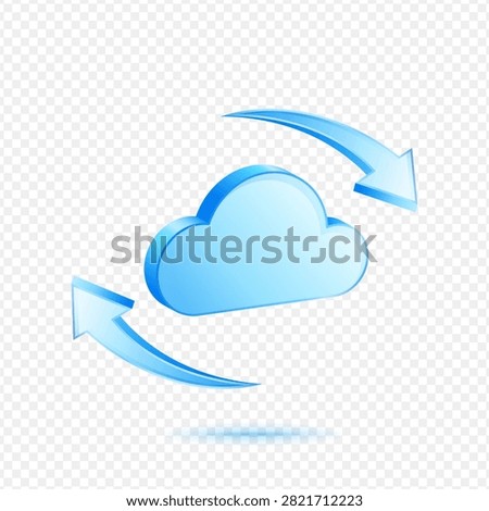 Cloud Sync Refresh Upload, 3D Blue Glossy Cloud Computing Icon