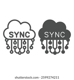 Cloud sync service and connections line and solid icon, neural network concept. Vector graphics. Synchronization with storage sign on white background, outline style icon for mobile or web design