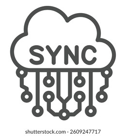 Cloud sync service and connections line icon, neural network concept. Vector graphics. Synchronization with storage sign on white background, outline style icon for mobile or web design