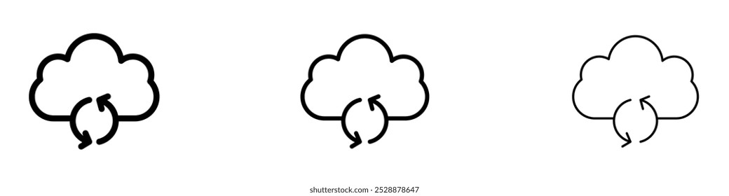 Cloud sync vector icon set in black and blue colors.