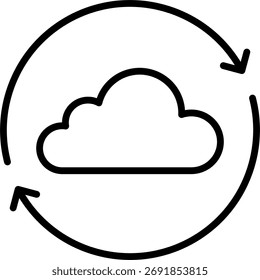 Cloud sync vector illustration, online storage synchronization and data backup concept, modern cloud computing design. Line Icon