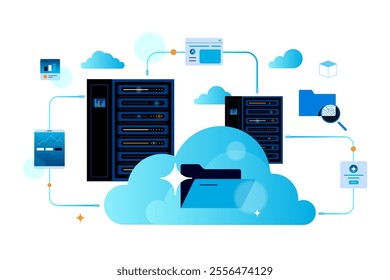 Cloud synchronization. Data exchange between phone, computer server via cloud storage. Network custom